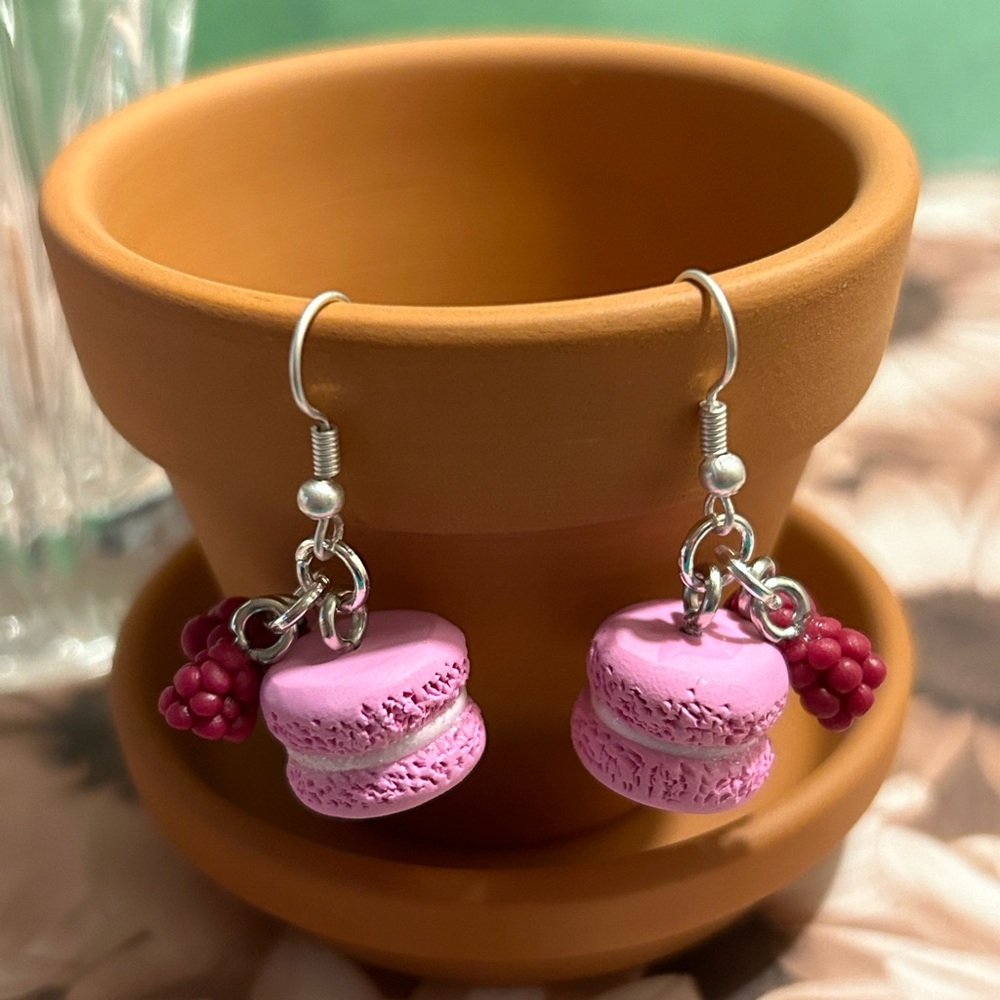 SOLD/Raspberry Macaron Earrings